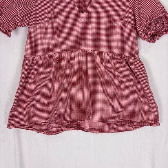 Maeve by Anthropologie Red & White Gingham V Neck Short Sleeve Blouse Top Small - Picture 4 of 10